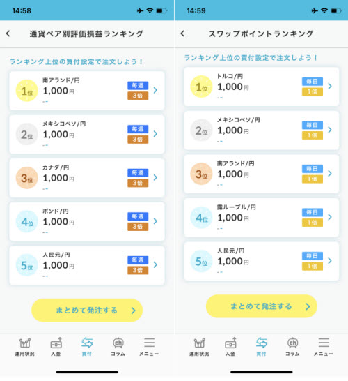 外為どっとコム[らくらくFX積立]ランキング画面