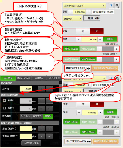 マネーパートナーズ連続注文設定方法