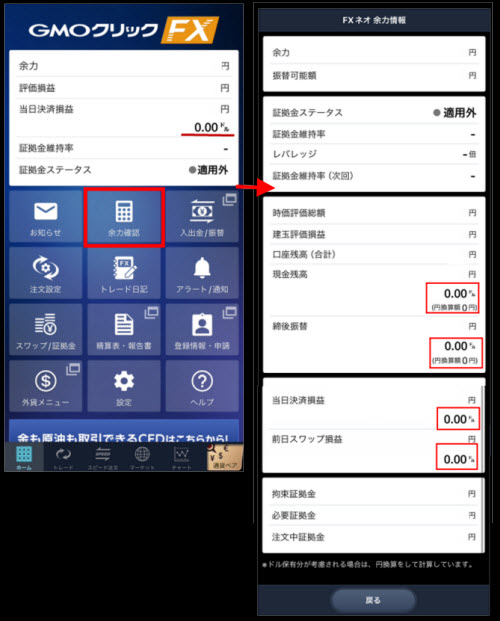 GMOクリック証券[FXネオ]余力確認画面