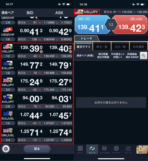 GMOクリック証券[FXネオ]のラージ銘柄取引画面