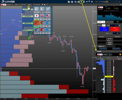 ヒロセ通商[LION FX]のLIONBasicの価格帯別注文情報