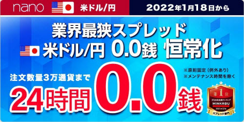 マネーパートナーズ[パートナーズFXnano]スプレッド恒久化
